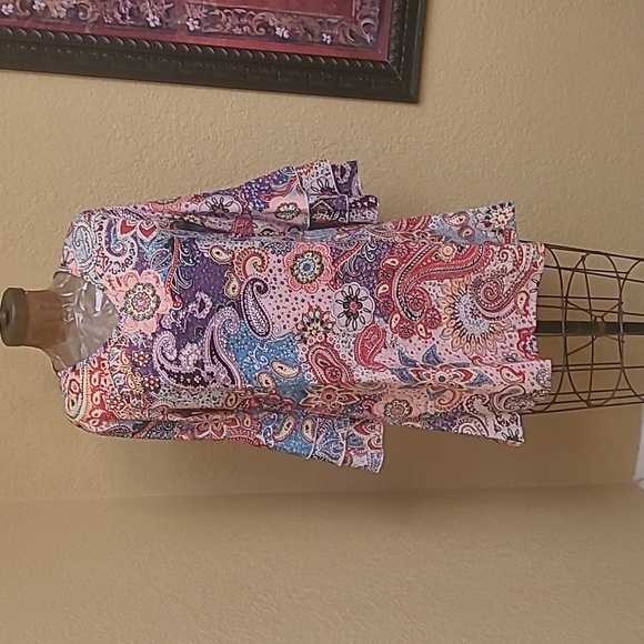 NWOT Bohemian Paisley Print Dress - Flowy Layered Skirt - Bell Sleeves - Picture 2 of 6